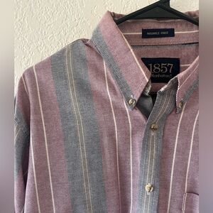 Vintage 1857 Manhattan Men's Striped Shirt - Gray and Mauve